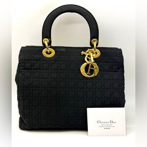 Christian Dior Medium Lady Dior HandBag, Black color Nylon w/authenticity card